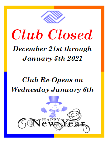 Club Closed for Christmas Break